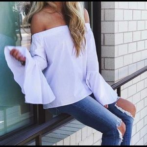Off shoulder white long sleeve top
